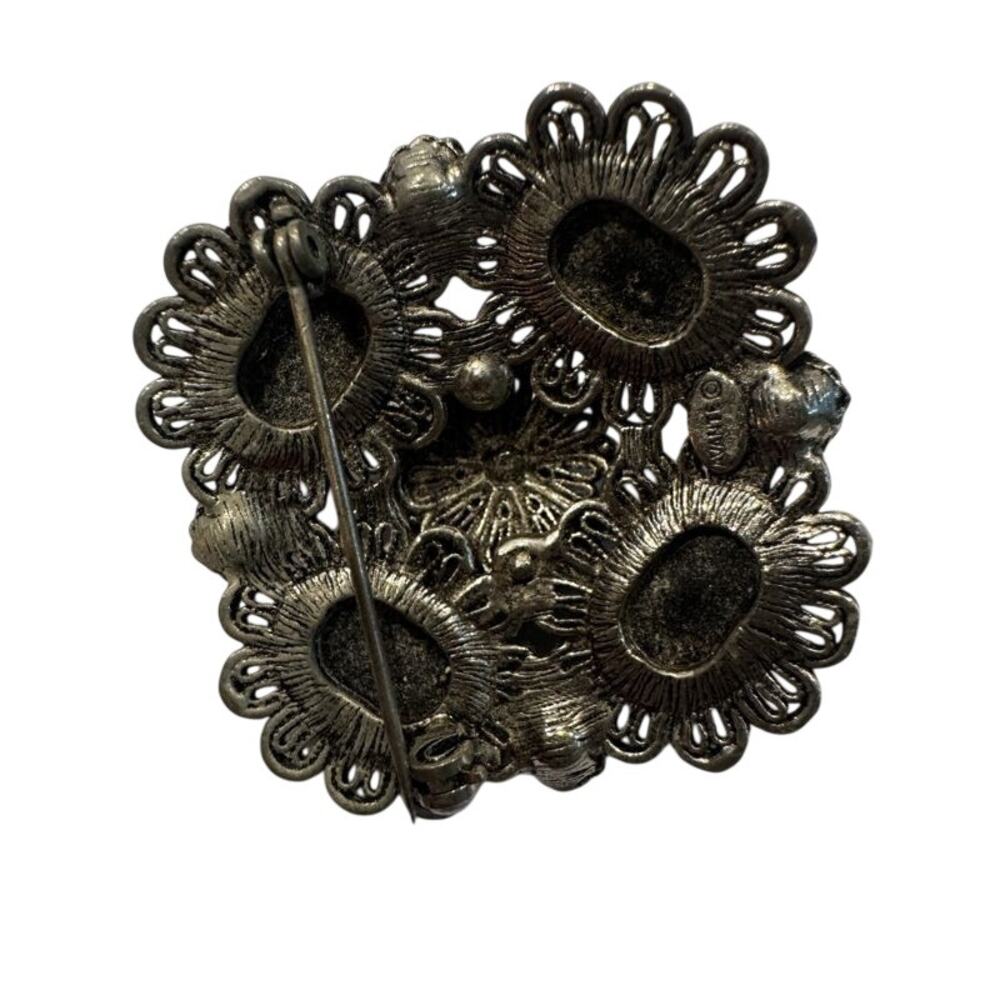 Avante Signed Vintage Silver Tone Flower Cluster Filigree Brooch